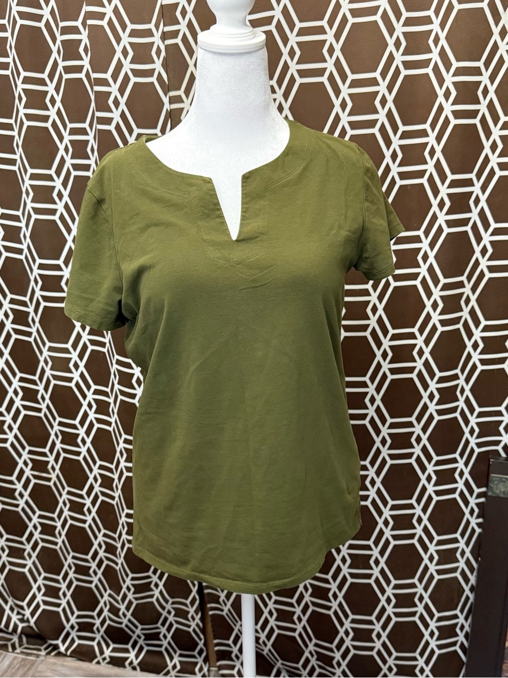 Jones New York Signature Top Women XL Green Split Neck Short Sleeve Stretch